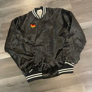 Hartwell Vintage Satin Bomber Jacket Mens XL Black Countryside Lanes Bowling USA